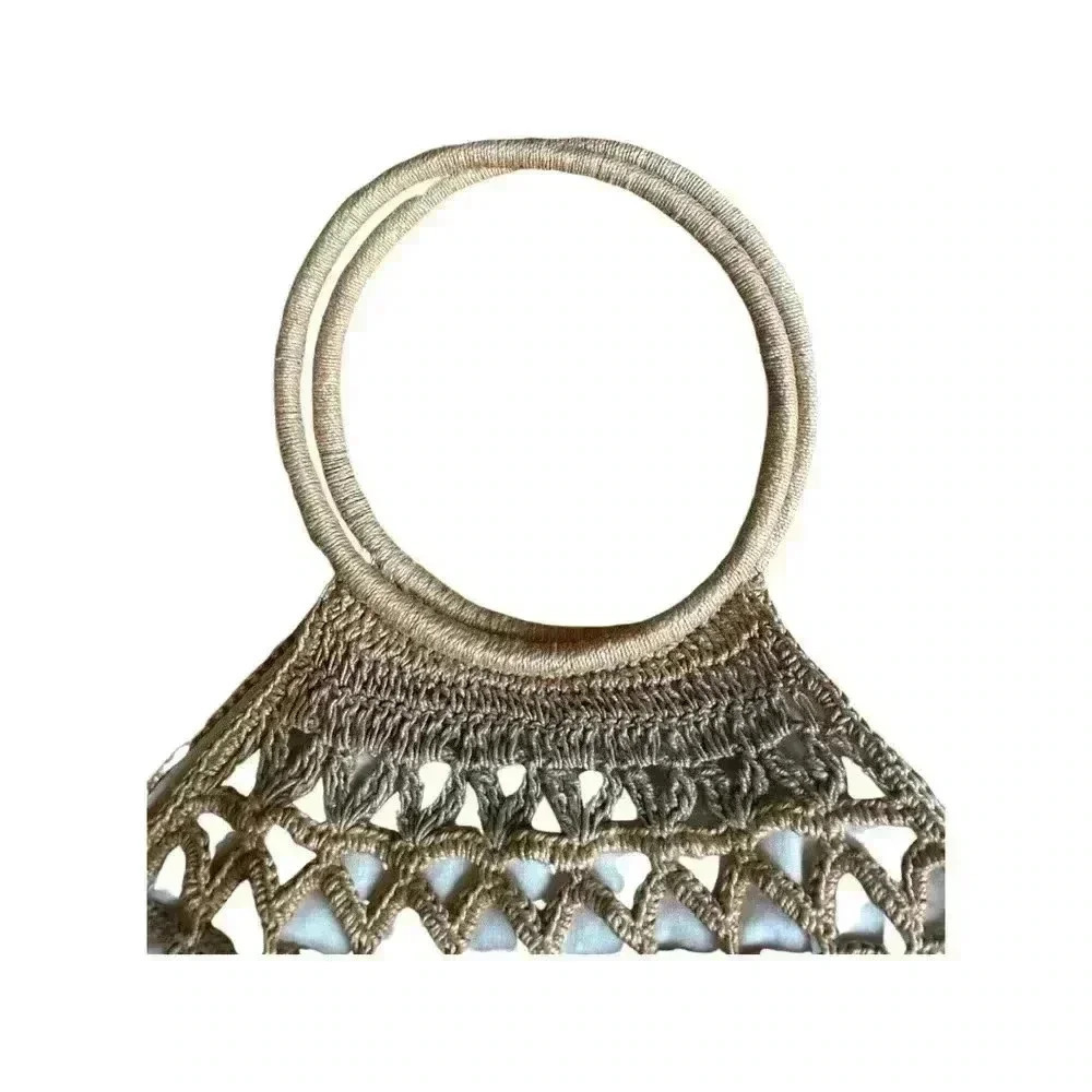 Vintage Macramé Handbag Purse Tote Crochet Handmade Boho Fish Net Bag. - Picture 4 of 10